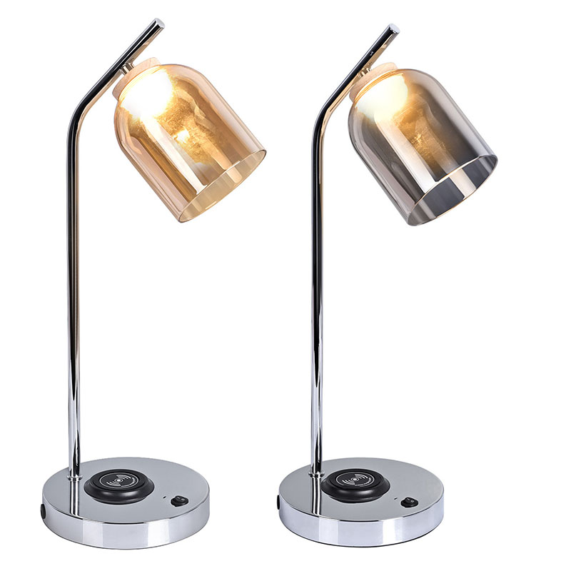 Шыны көлеңкесі бар QI жарық диодты үстел шамы